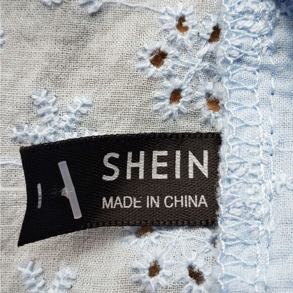 🔺️Shein Powder Blue Embroidered Eyelet Short Sleeve Top Small - Picture 7 of 8